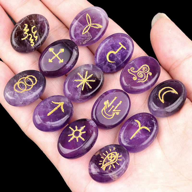 Natural Crystal Agate Rune Set (13 Pieces)