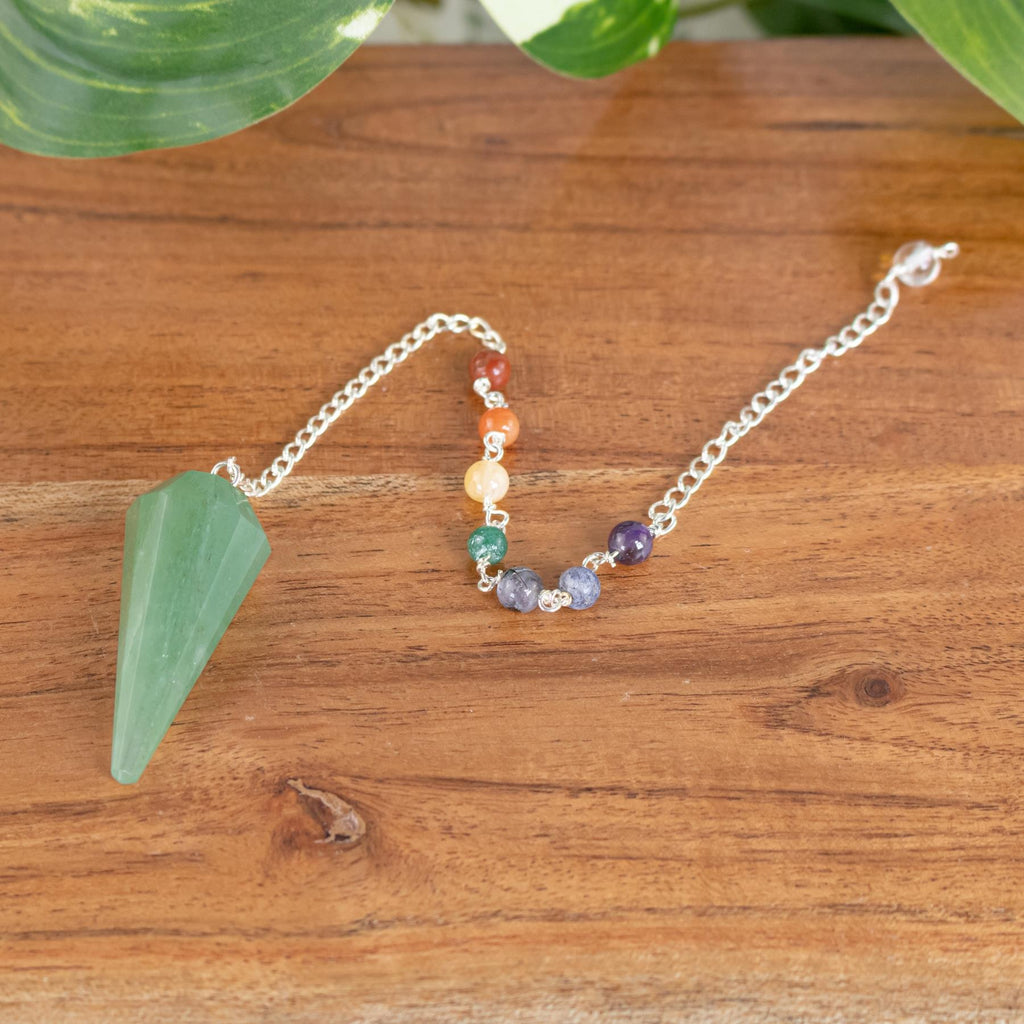 7 Chakra Faceted Green Aventurine Pendulum