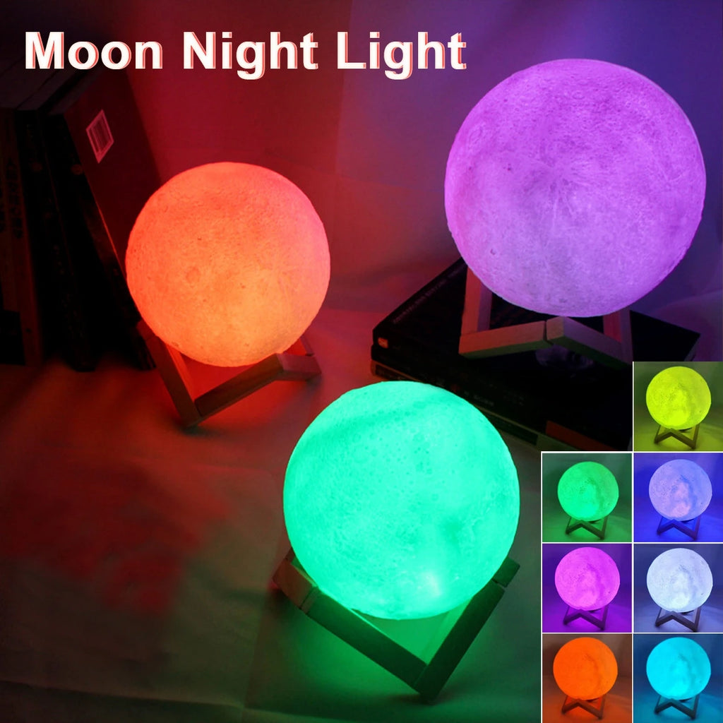 Moon Lamp LED Night Light with Stand — Starry Sky Bedroom Decor | Kids & Gift