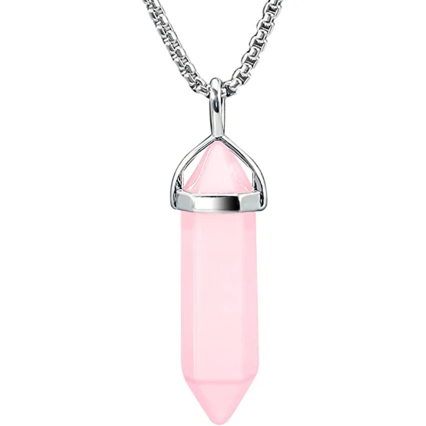 Rose Quartz Crystal Pendant Necklace | Wire Wrapped Healing Jewelry