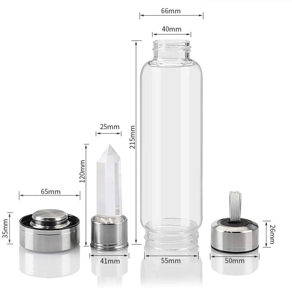 Crystal Infused Glass Water Bottle | Removable Gem Wand