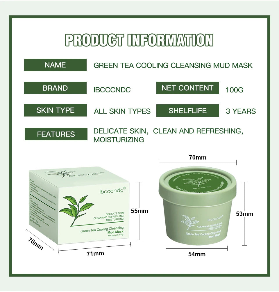 Green Tea Clay Mud Mask – 100g | Deep Cleansing & Pore Refining