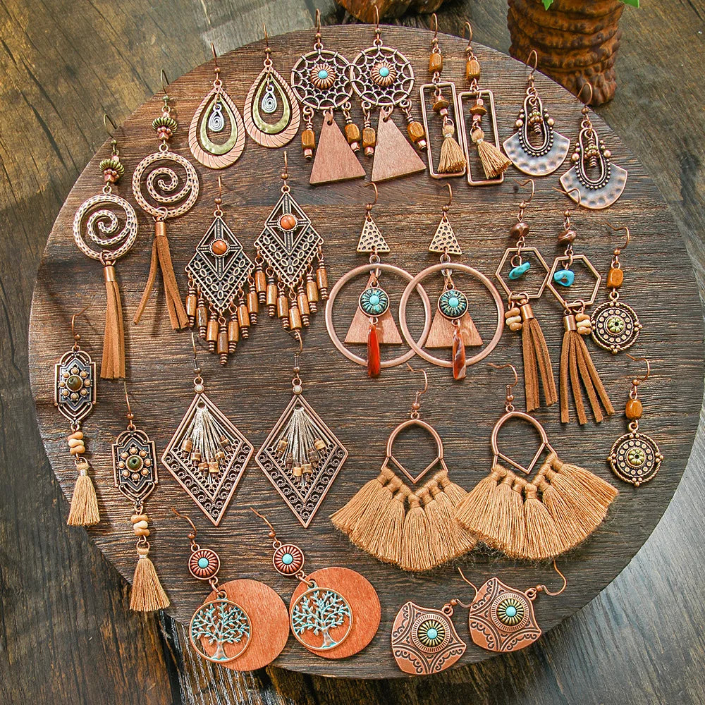 22 Styles Vintage Brown Earrings for Women Bohemian Ethnic Unique Geometric Dangle Earring Female Pendientes Bijoux