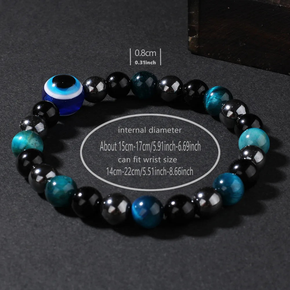Triple Protection Bracelet — Tiger’s Eye, Black Obsidian & Evil Eye Handmade Beaded Bracelet