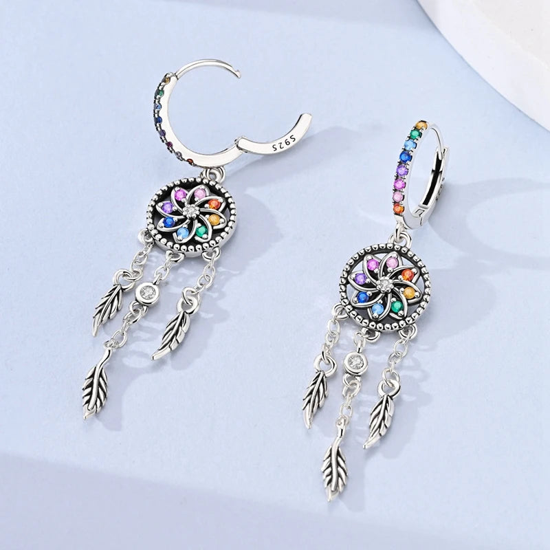 925 Sterling Silver Dreamcatcher Tassel Drop Earrings