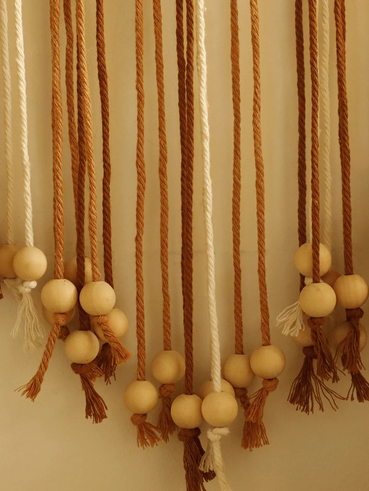 Boho Macrame Wall Hanging | Cotton Leaf Pattern Tapestry with Wood Beads 40x76cm