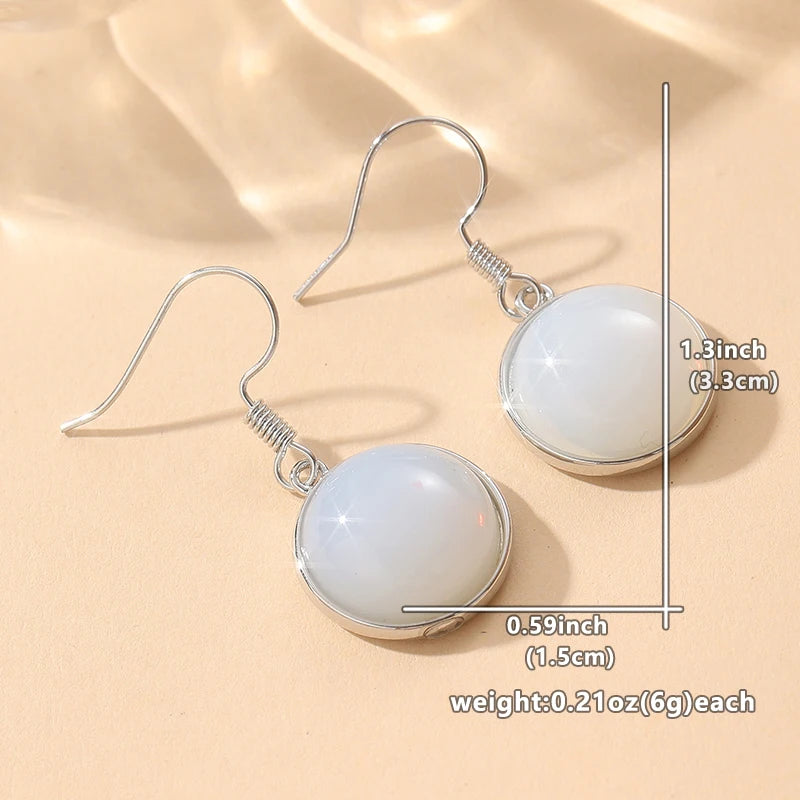 Moonstone Dangle Earrings | Silver Geometric Drop