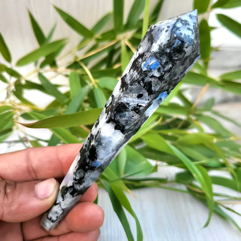 Natural Moonstone Crystal Tower — Rainbow Iridescent Boho Healing Stone