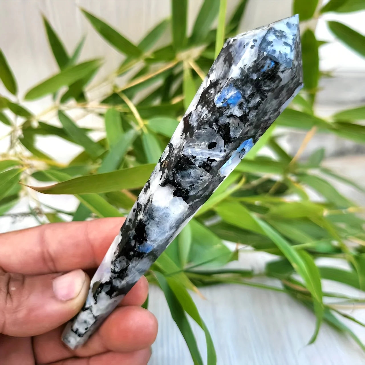 Natural Moonstone Crystal Tower — Rainbow Iridescent Boho Healing Stone