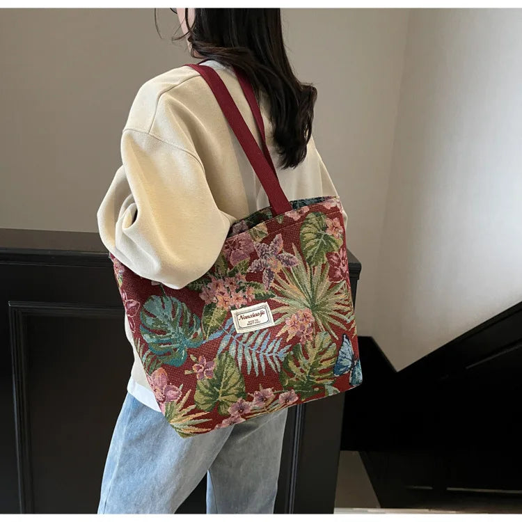 Floral Canvas Shoulder Tote | Four Colors & Two Sizes
