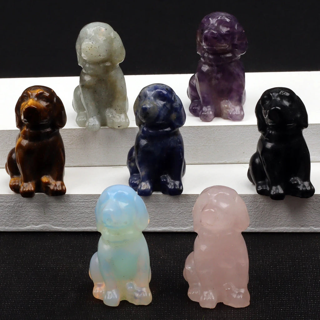 Mini Sitting Puppy Figurine | Stone & Opalite Options