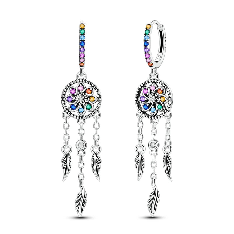 925 Sterling Silver Dreamcatcher Tassel Drop Earrings