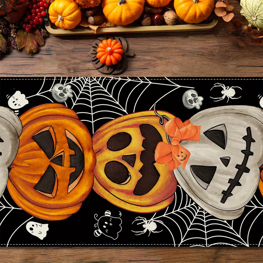 Bohemian Halloween Table Runner | Pumpkin Bat Skull | Spooky Boho Party Decor