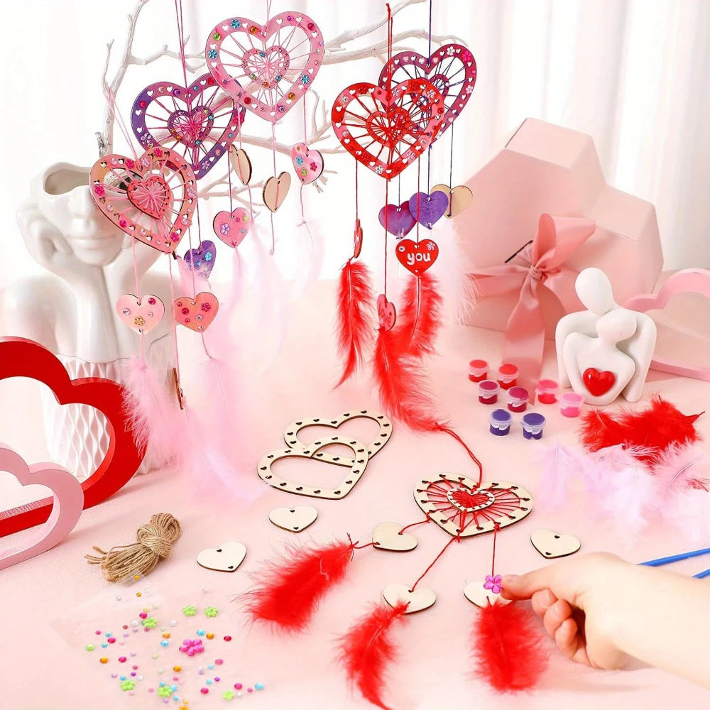 Wooden Heart Dream Catcher DIY Kit — Boho Craft Set with Feathers & Wool
