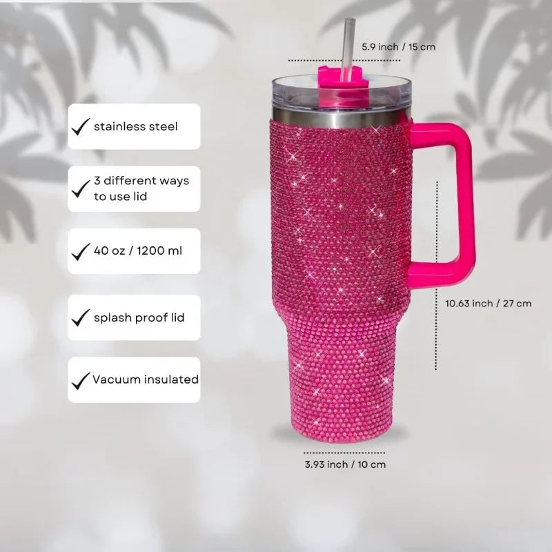 40oz Rhinestone Diamond Tumbler | Shiny Glitter Travel Cup with Straw