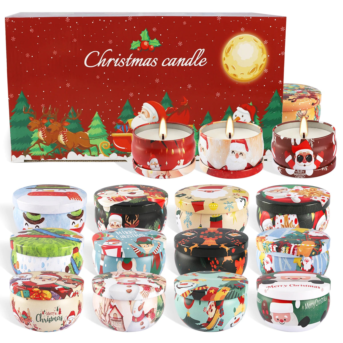 Christmas Tin Candle Gift Set | 16 Pieces