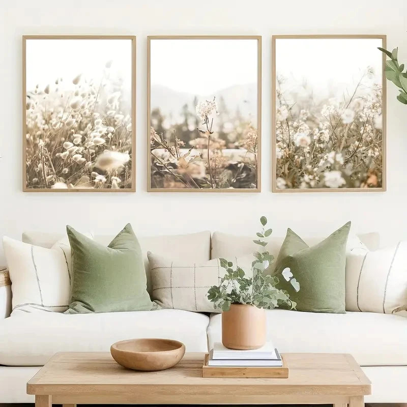 Wildflower Triptych Canvas Set | Foxtail Grass & Dandelion Wall Art