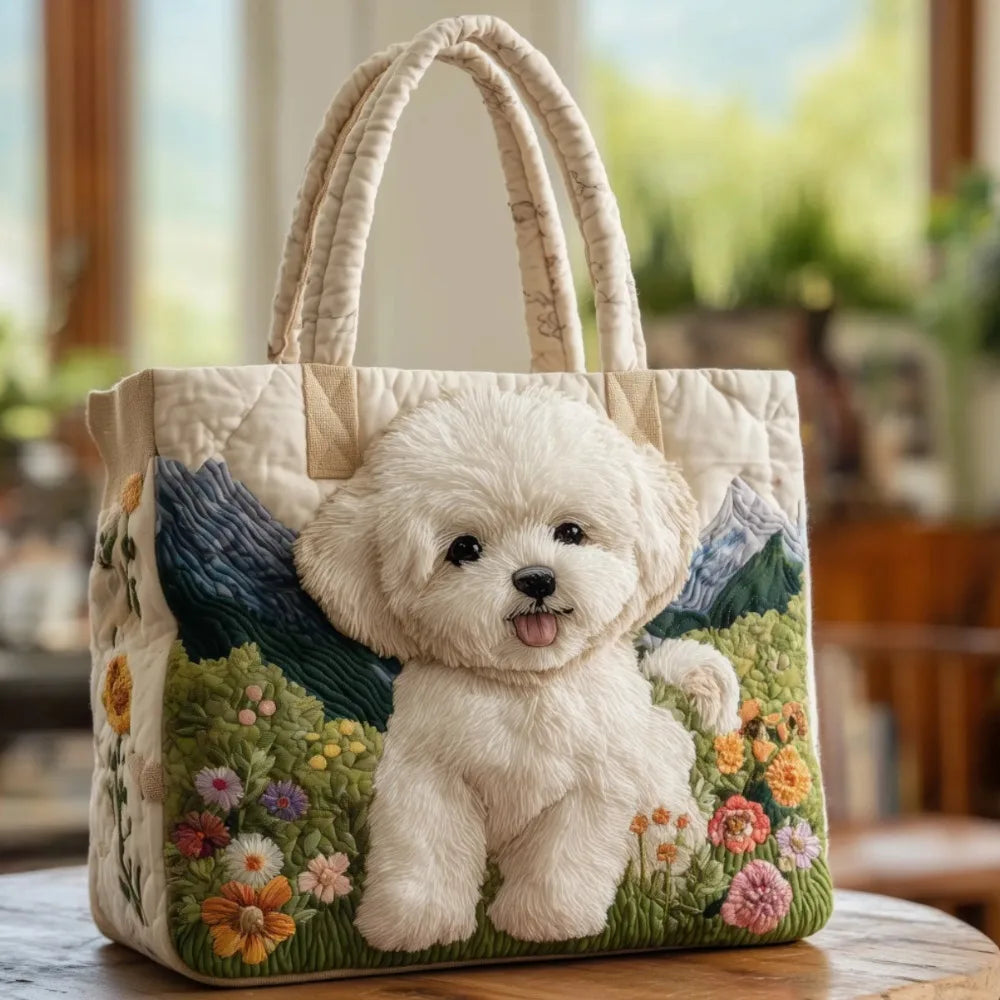 Quilted-Look Canvas Tote Bag | Floral & Animal Designs