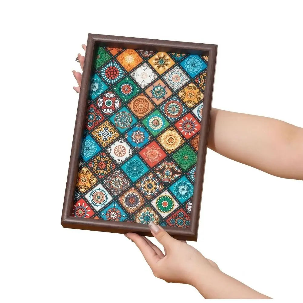 Bohemian Mosaic-Pattern Wooden Tray | 30 × 20 cm