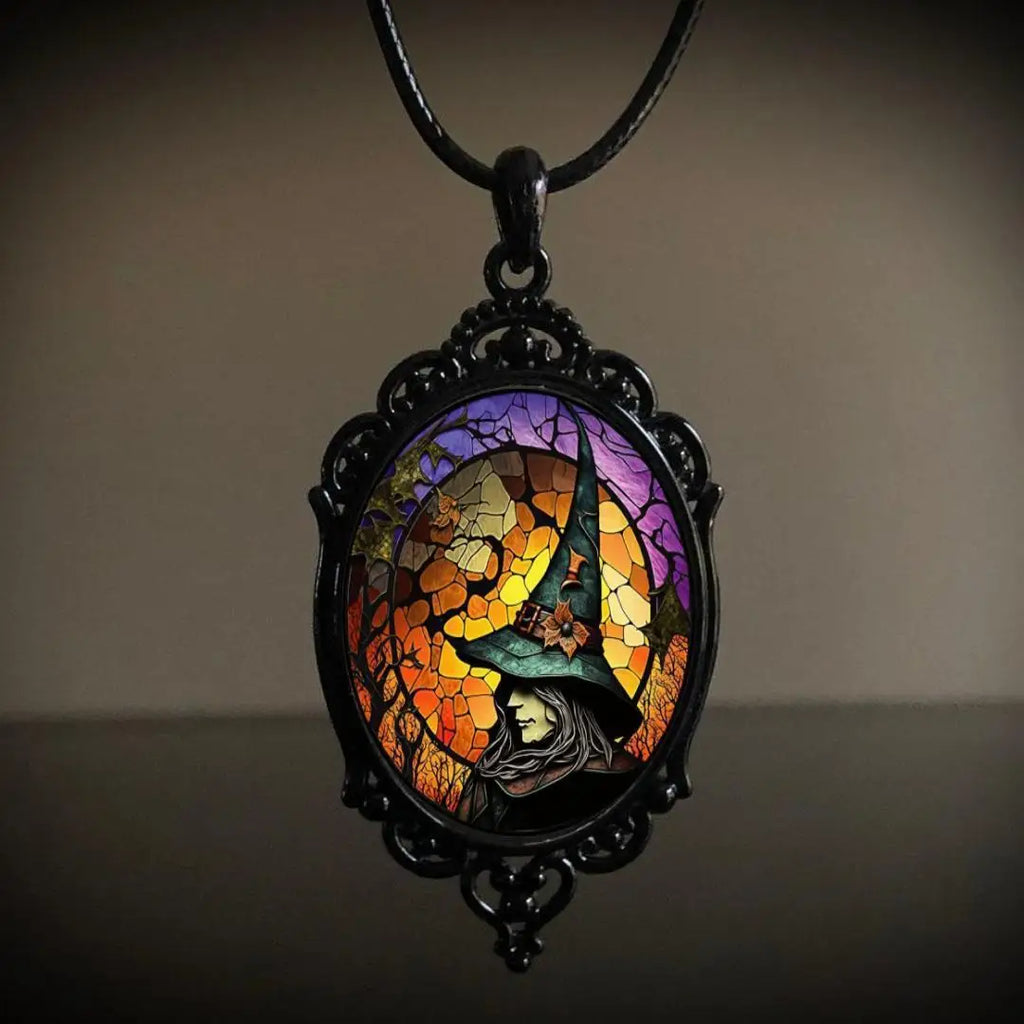 Gothic Crow, Cross & Witch Pendant Necklace
