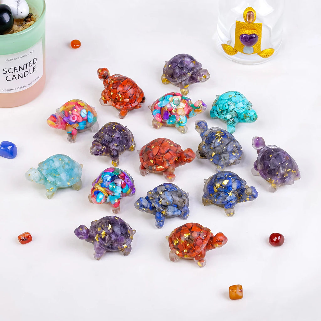 Natural Crystal Stone Turtle Statue — Reiki Figurine & Feng Shui Decor
