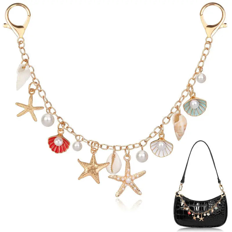 Ocean Shell Bag Charm Keychain | Pearl, Conch & Starfish Pendant
