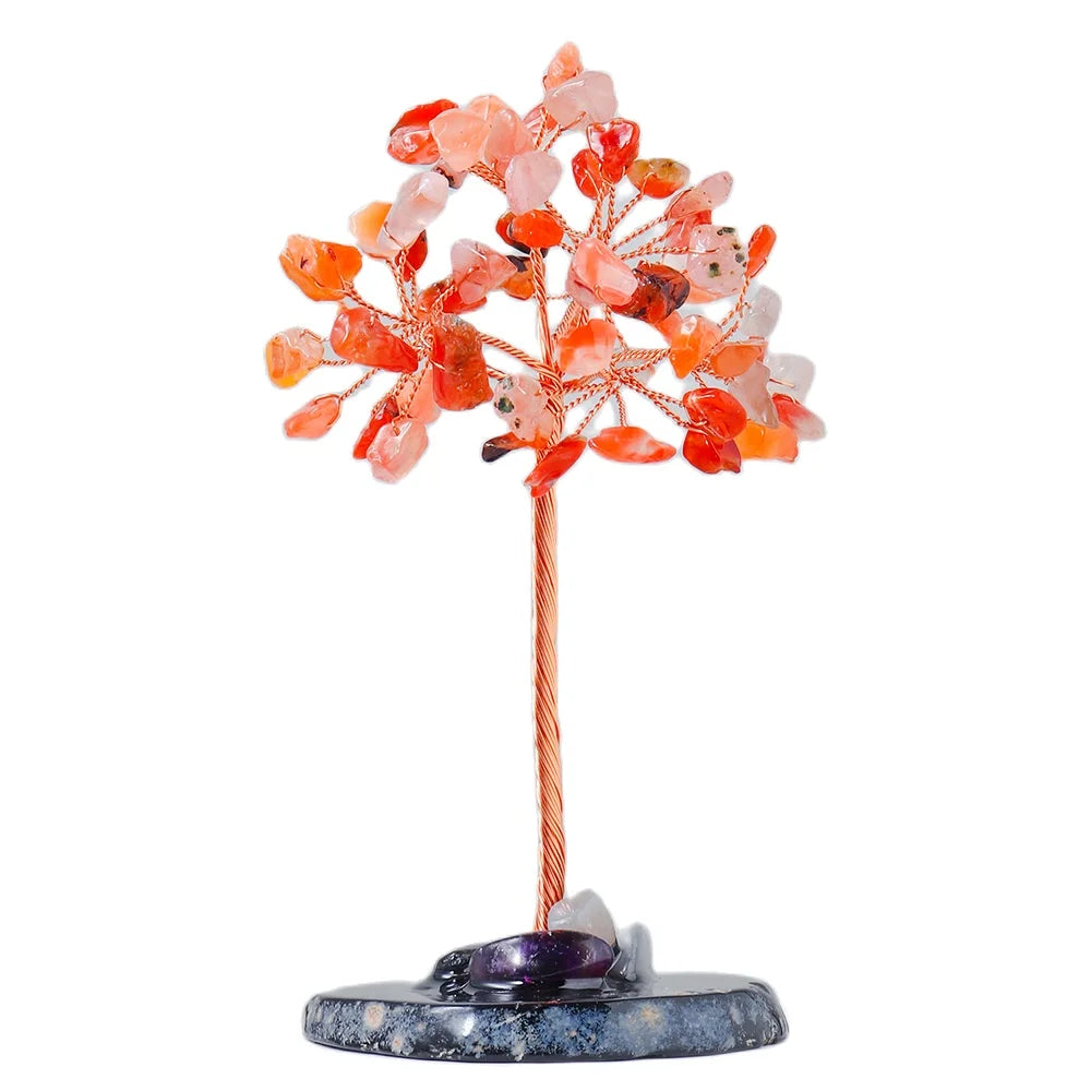 Mini Crystal Tree on Natural Agate Slice Base | Wire-Wrapped Healing Stone Desk Decor