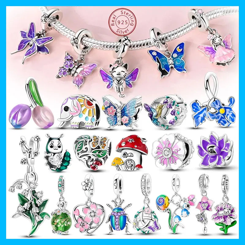 925 Silver Nature & Animal Charms – Butterfly, Floral & Woodland Pendants for Bracelets