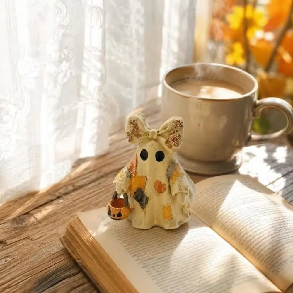 Bow Ghost Resin Figurine | Rustic Halloween Shelf & Mantel Decor