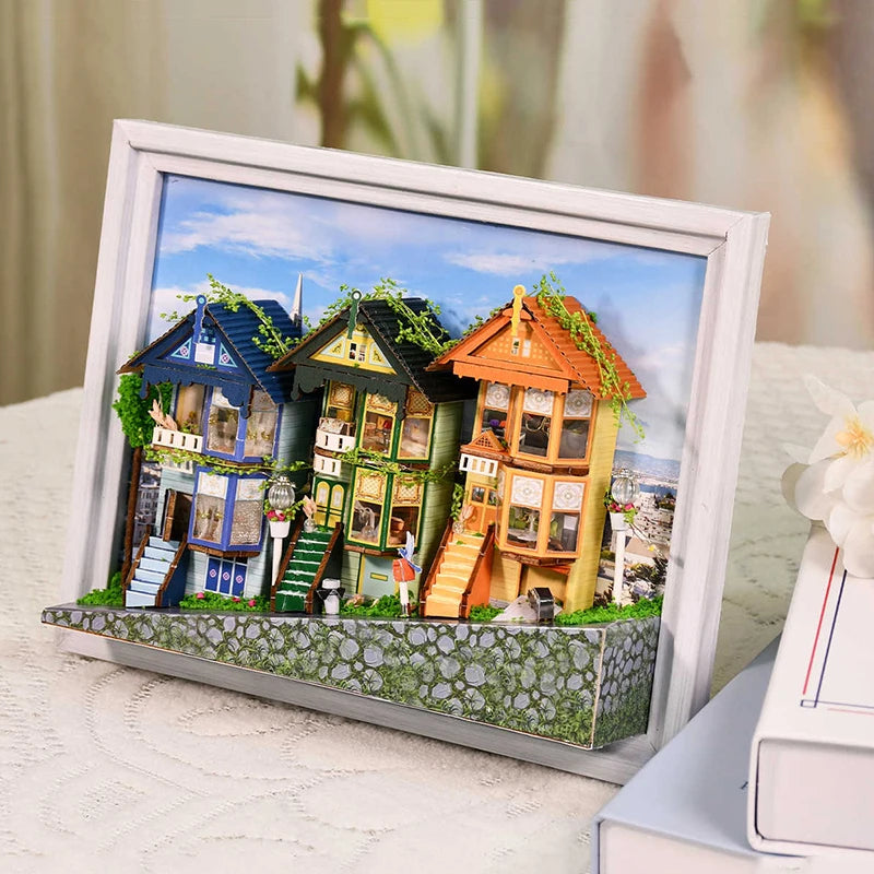 DIY European Cottage Miniature Dollhouse Kit – 3D Wooden Building Model for Adults
