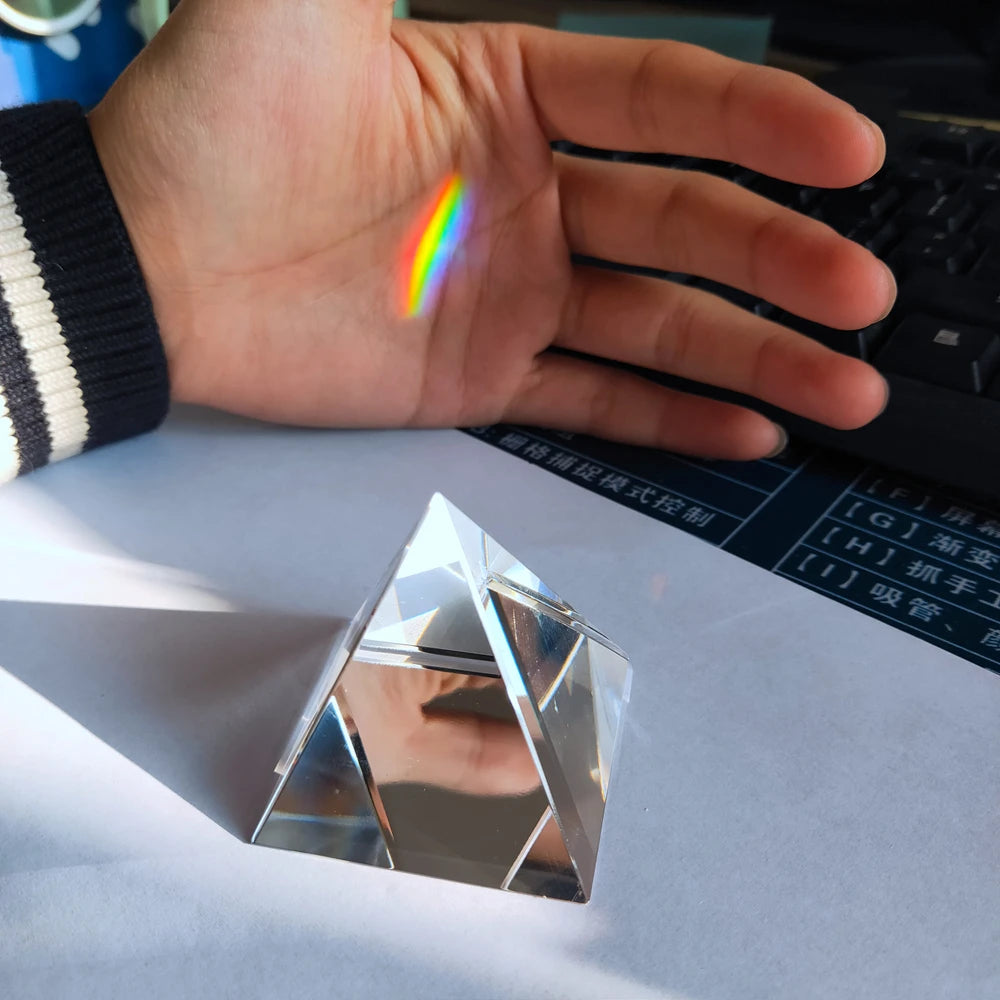 Crystal Glass Pyramid Prism — Rainbow Light Desktop Décor