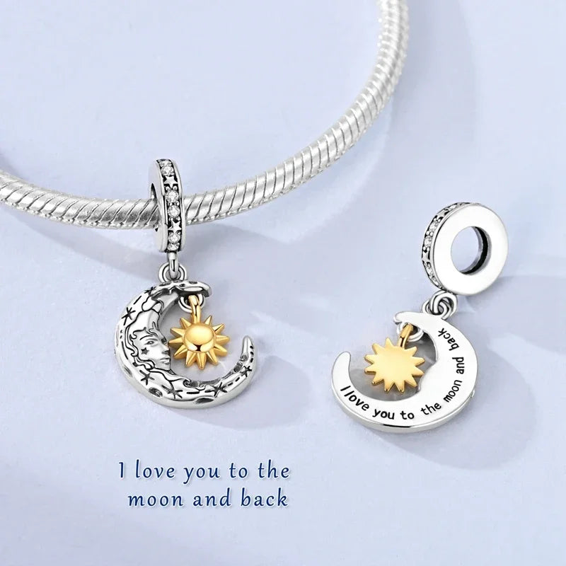 Moon & Sun Celestial Charms – 925 Sterling Silver Zircon Bracelet Pendants