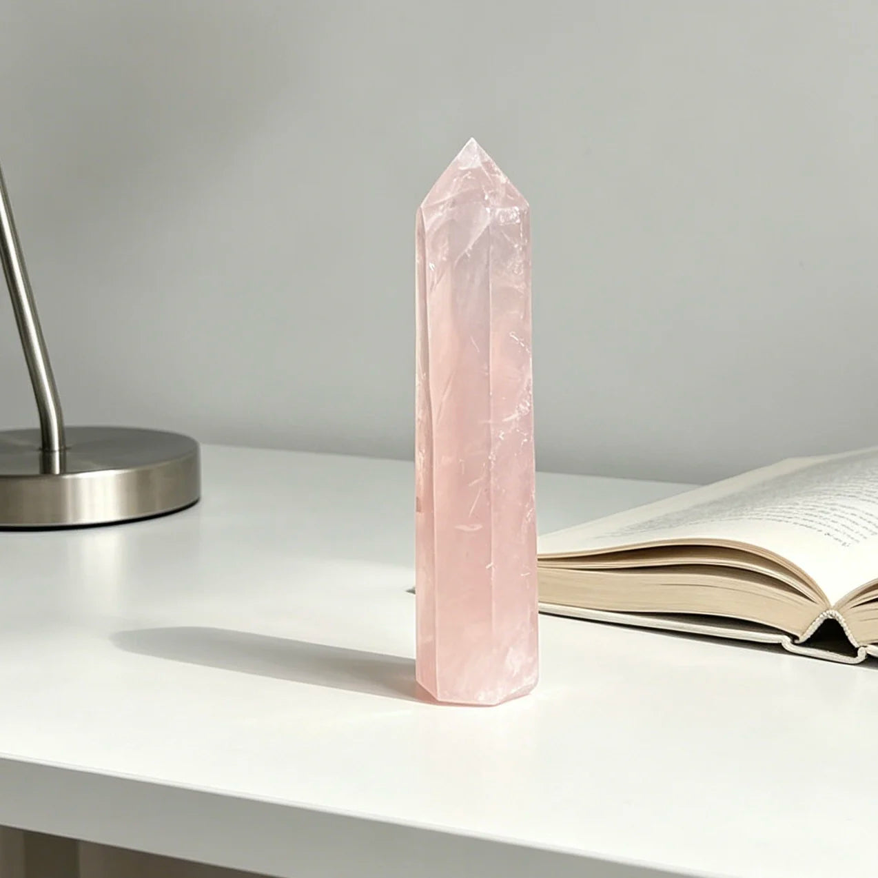 Natural Rose Quartz Crystal Tower — 6" Hexagonal Point