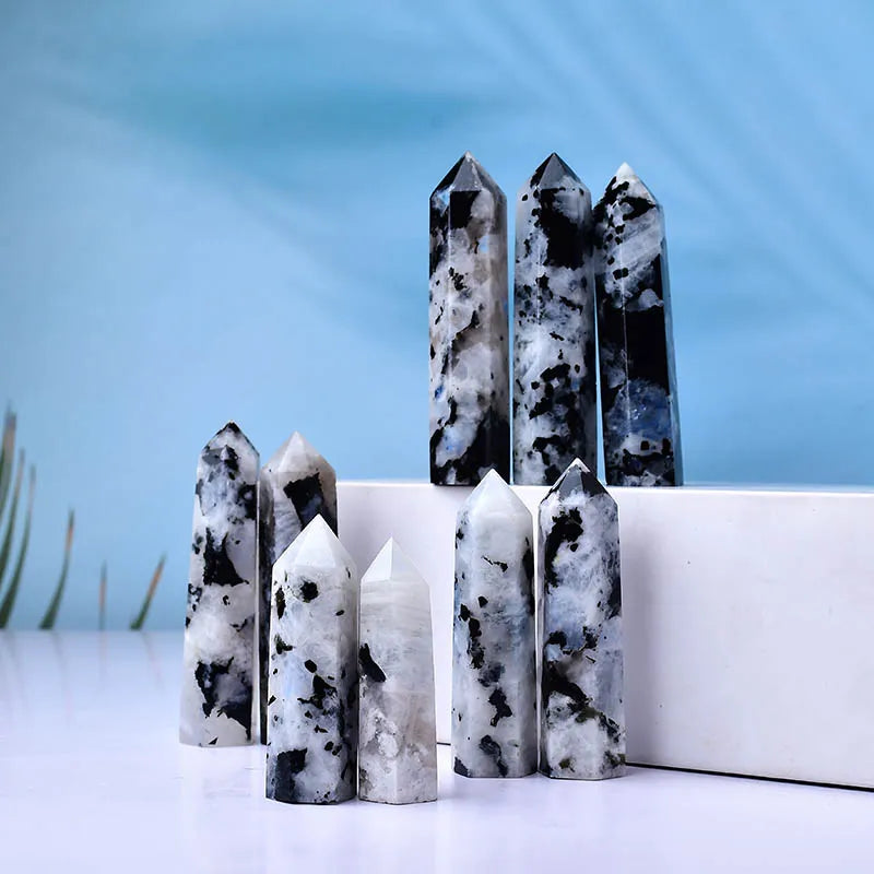 Natural Moonstone Crystal Point | Polished Obelisk Wand · Intuition & New Beginnings