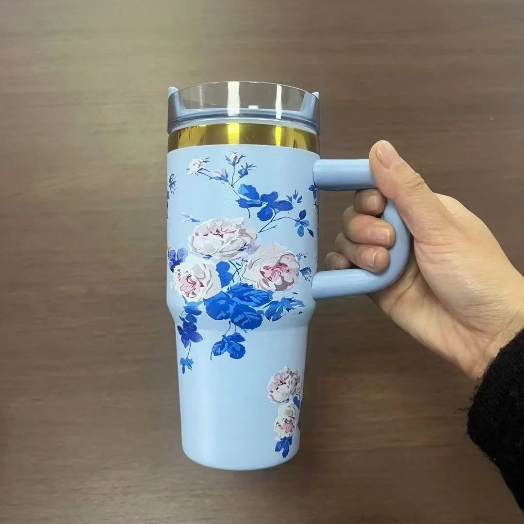 14oz Insulated Car Cup Tumbler | Stainless Steel Travel Mug with Handle & Straw