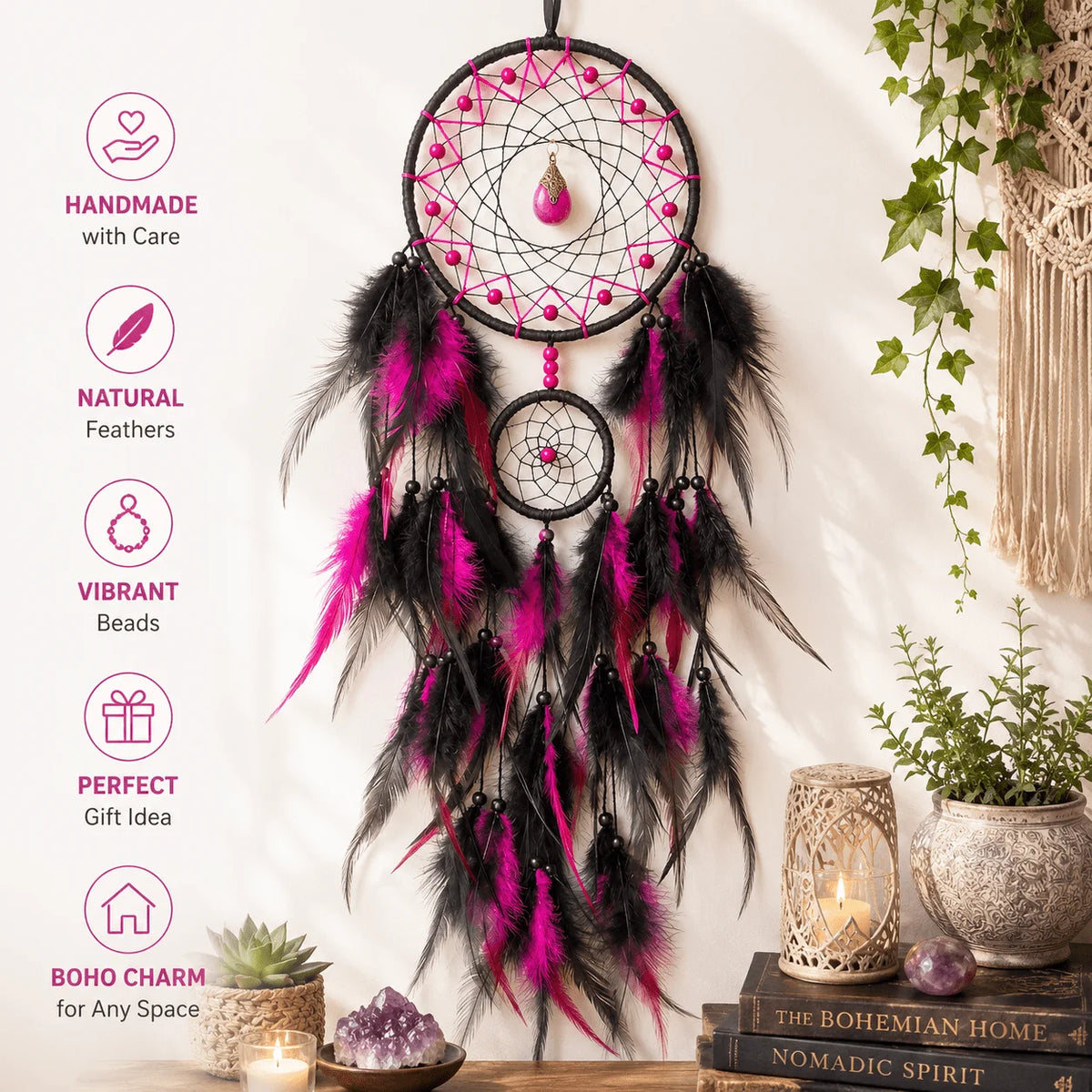 Boho Handmade Dreamcatcher | Tribal Wall & Window Hanging in 3 Colors