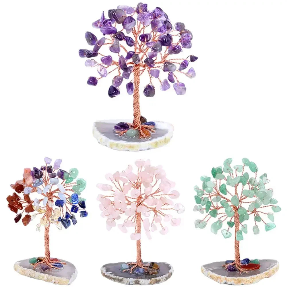 Crystal Money Tree — Feng Shui Gemstone Tree with Agate Slice Base