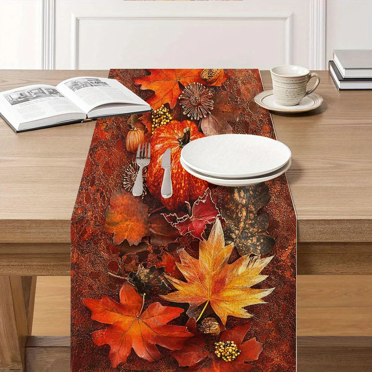 Autumn Harvest Table Runner | Pumpkins & Maple Leaves