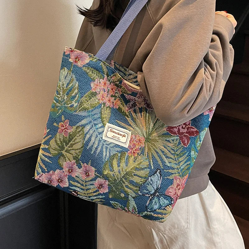 Floral Canvas Shoulder Tote | Four Colors & Two Sizes