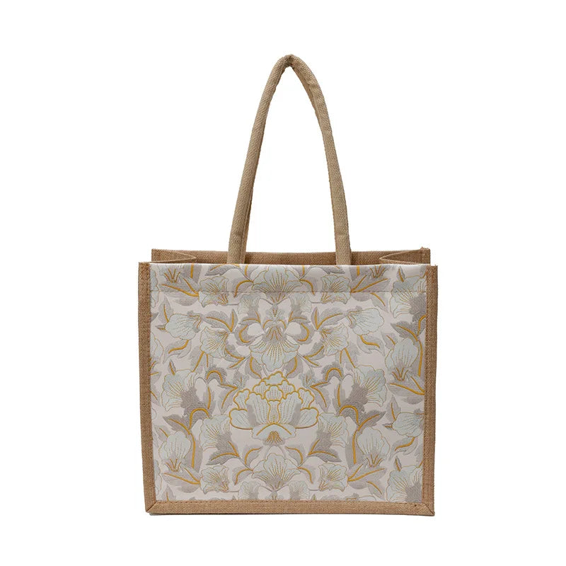 Floral Linen Tote Bag | Boho Bento Shoulder Bag for Women