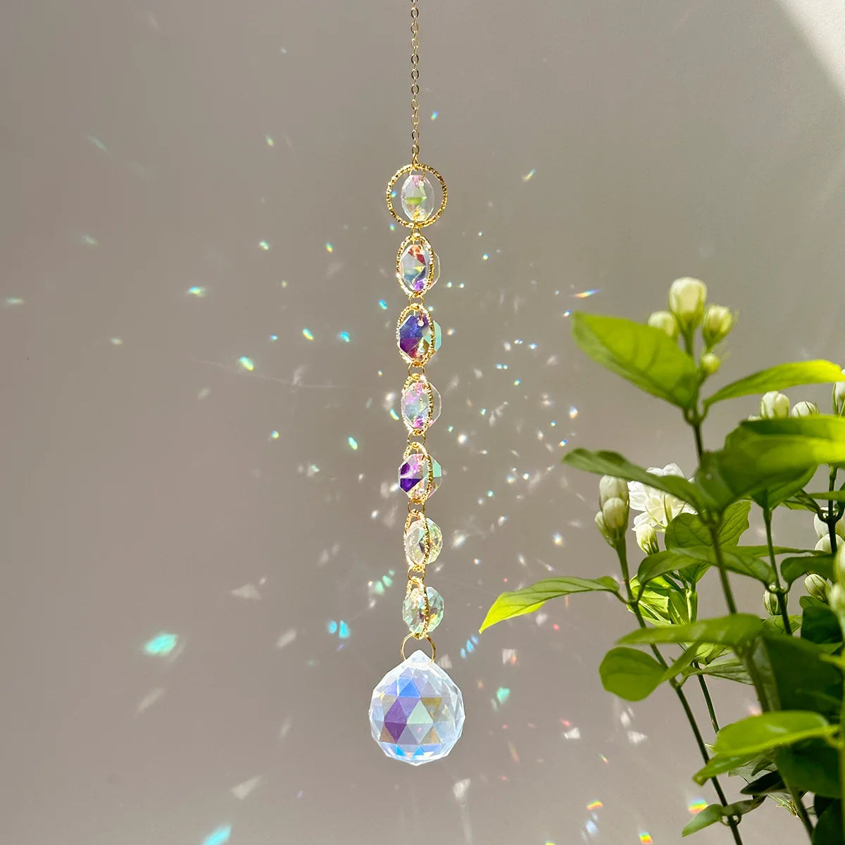 Rainbow Whimsy Crystal Suncatcher Mobile