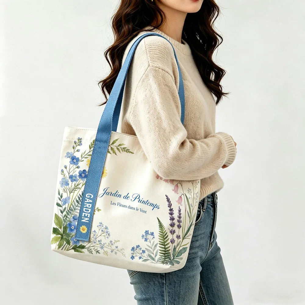 Floral & Lemon Canvas Tote Bag | Small & Large