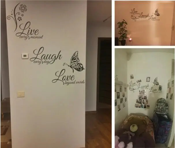 Live Laugh Love Wall Art Sticker | Butterfly & Flower Vinyl Decal