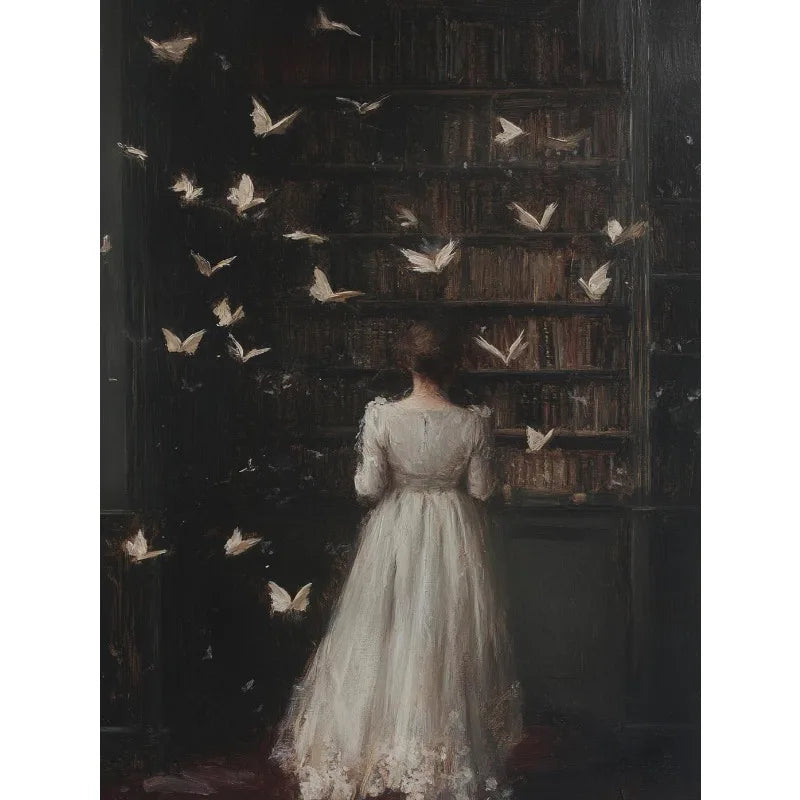 Gothic Castle Wall Art | Dark Academia Crow, Owl & Wildflowers Canvas Print