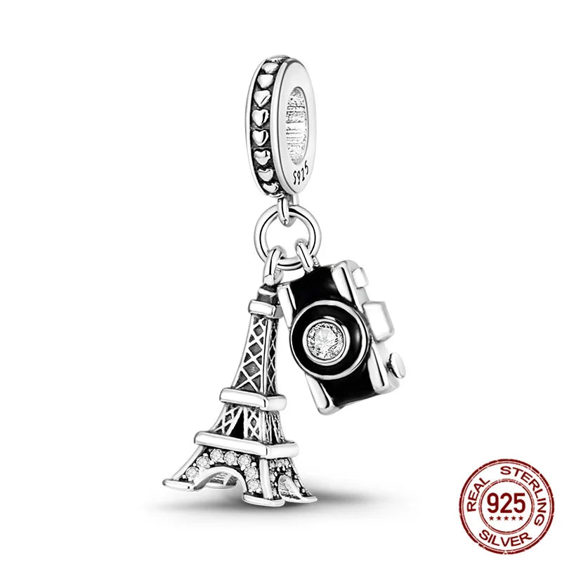 925 Sterling Silver Charm Holder Set – Bag Charm & Key Ring for DIY Jewelry
