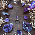 Silver Crescent Moon & Purple Crystal Witch Necklace