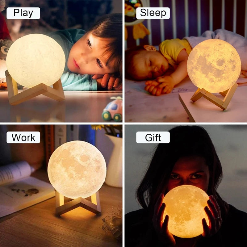 Moon Lamp LED Night Light with Stand — Starry Sky Bedroom Decor | Kids & Gift