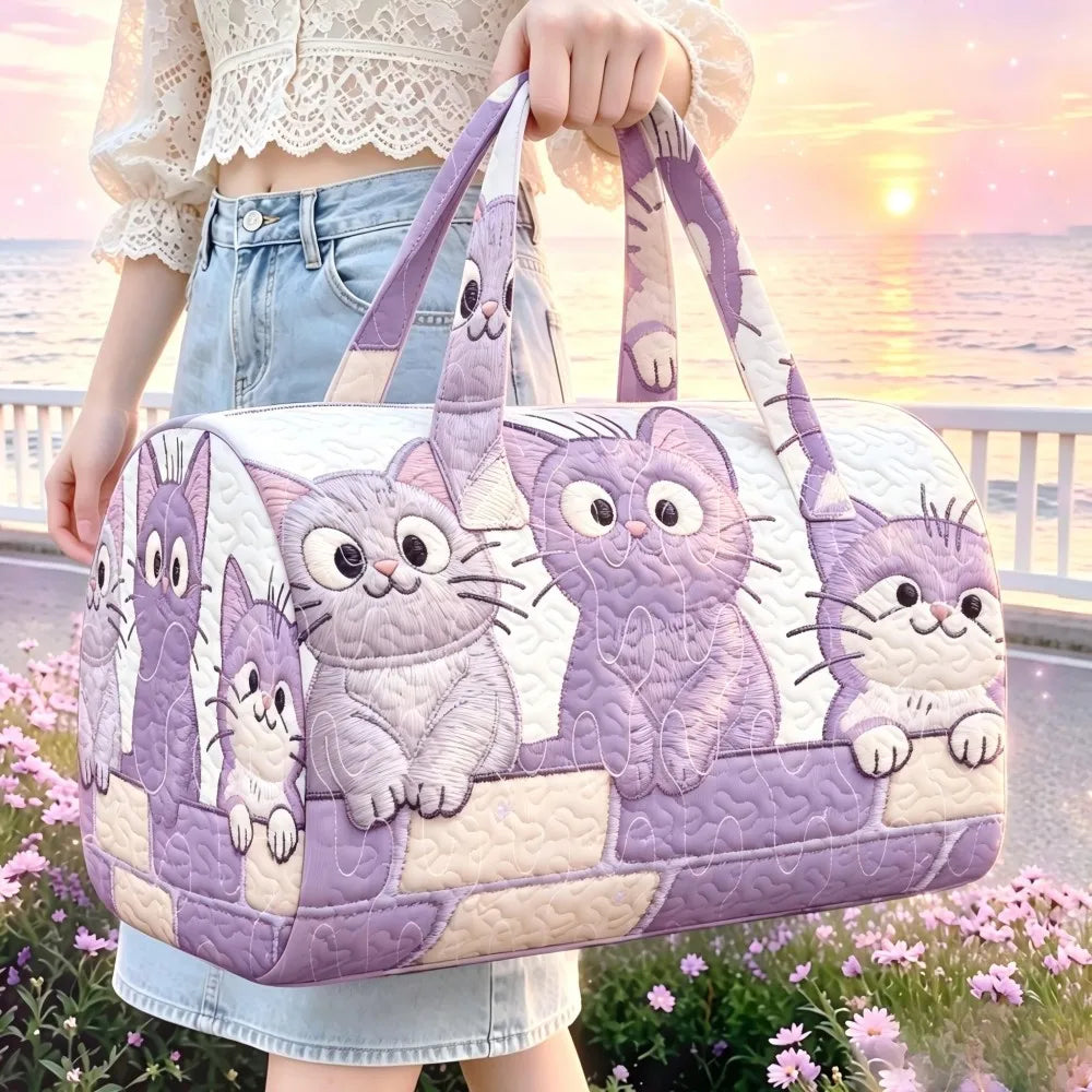 Cute Kitten Quilted Duffle Bag | Cat Embossed Travel & Gym Tote