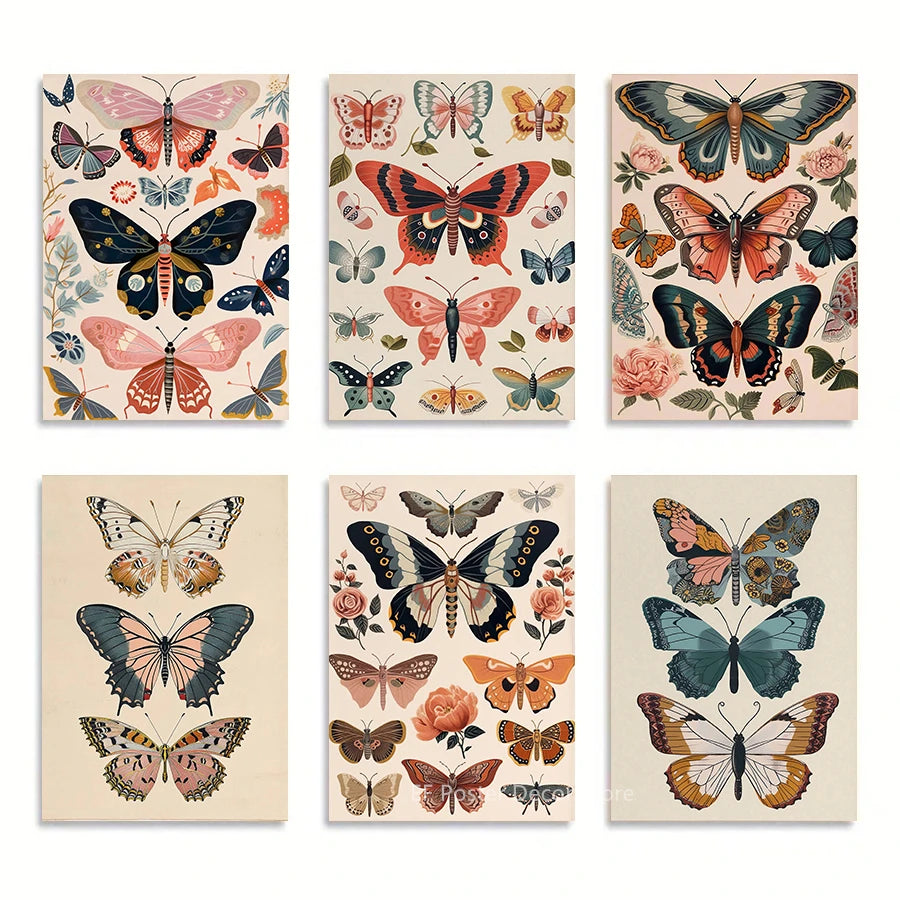 Boho Butterfly & Floral Aesthetic Poster Print | Vintage Wall Art for Living Room, Bedroom & Home Decor
