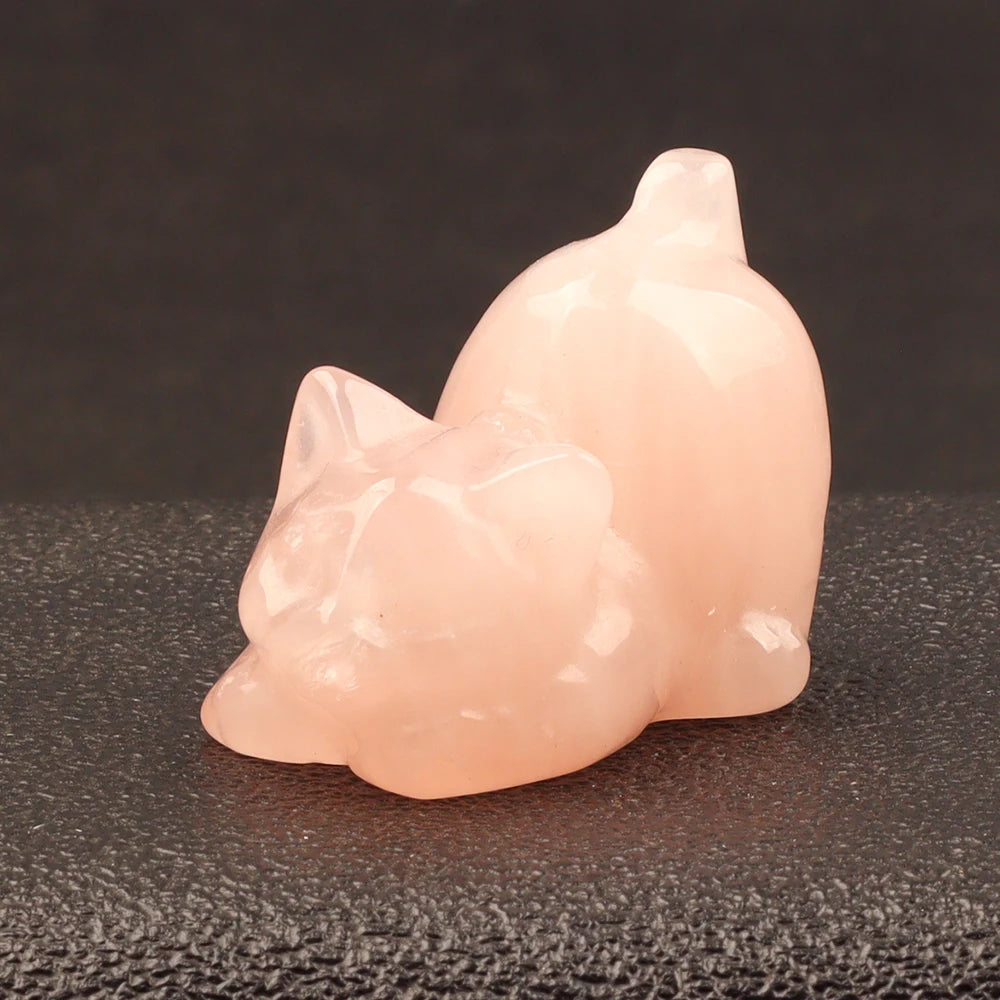 Carved Crystal Cat Figurine — Natural Stone Chakra Decor